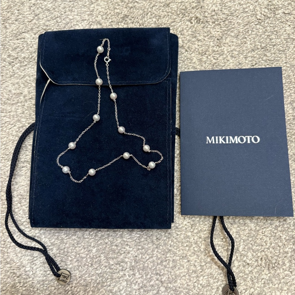 Mikimoto White Pearl and Silver Chain Necklace 16” BRAND NEW